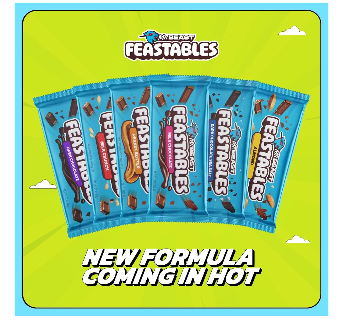 Feastables Beast Bar Crunch and Creamy Milk Bundle  Chocolate con leche, leche crujiente, mantequilla de maní y nuevo! Barras de mantequilla de maní