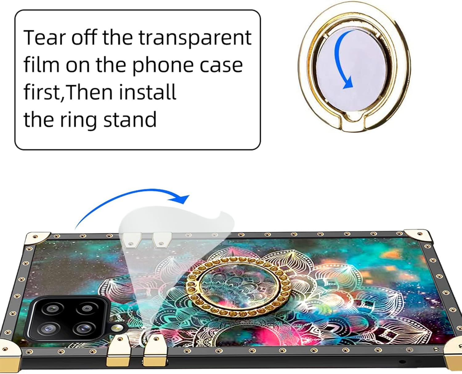 Para Samsung A42 5G Funda Telefónica, Para Galaxy A42 5G Cubierta Trasera Cuadrada Con Anillo De Diamante Correa Cordón A Prueba De Golpes Funda