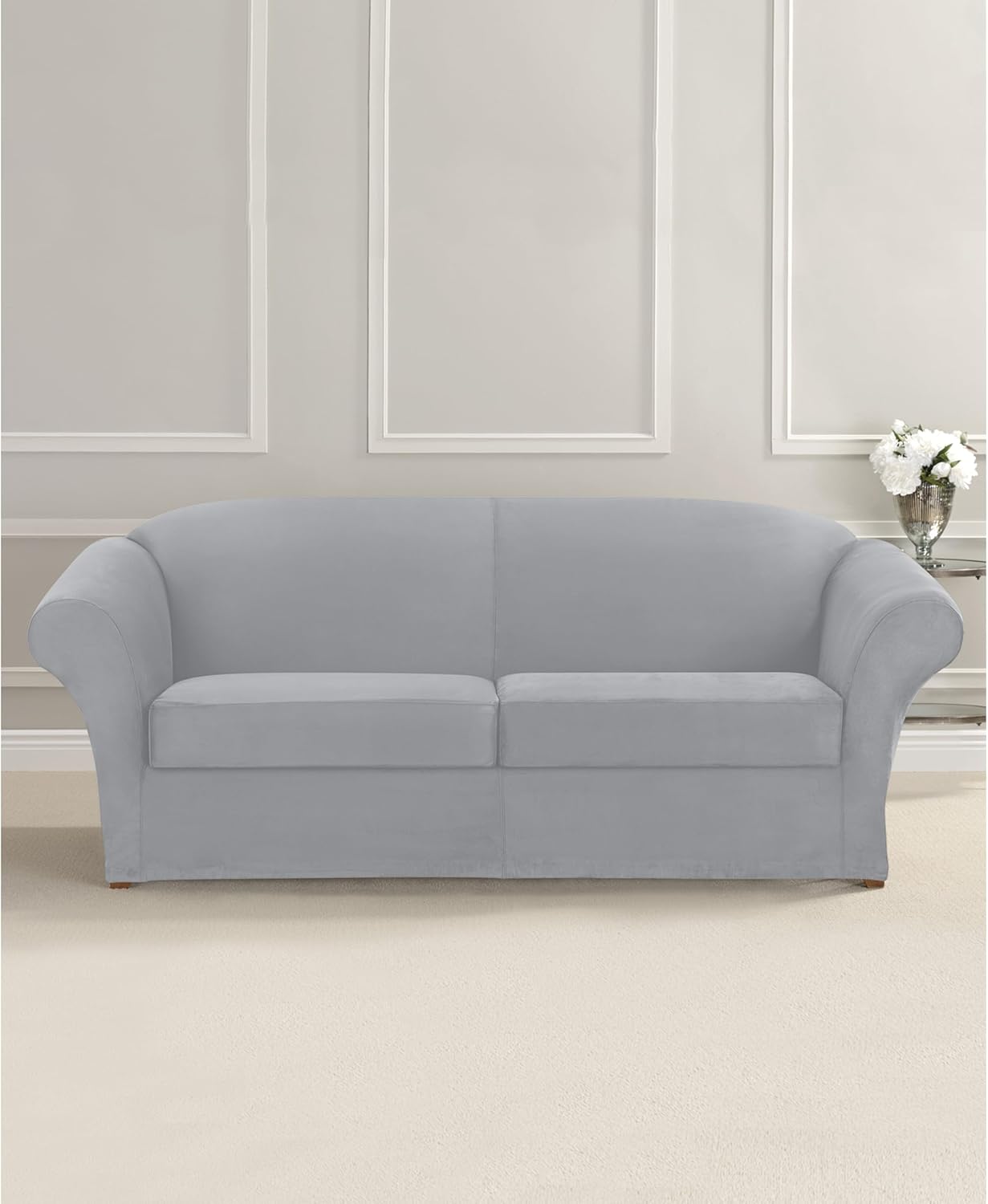 SureFit Ultimate Funda de gamuza elastizada para sofá de 3piezas, gris claro