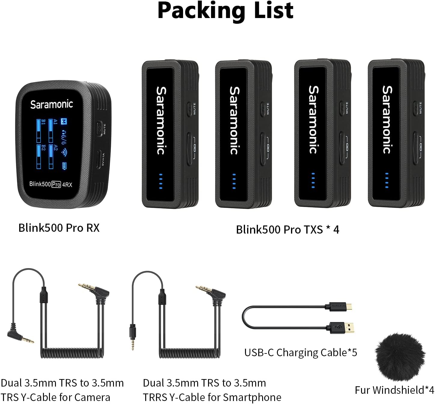 Saramonic Blink500 PRO B8 – Sistema de micrófono inalámbrico de 4 canales, solapa inalámbrica de 2.4G, 4 transmisores y un receptor para cámara