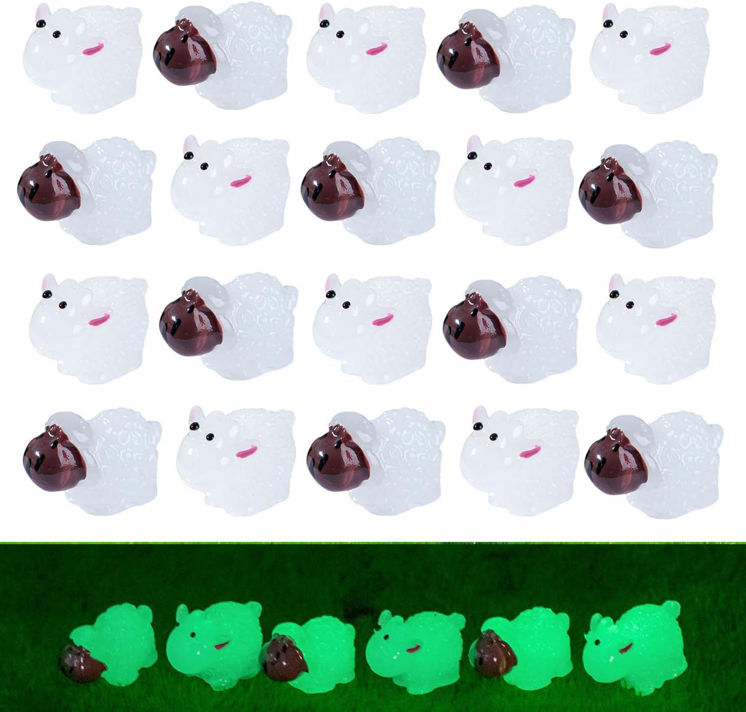 50 piezas luminosas de micro paisaje de ovejas de resina, mini figuras de oveja en miniatura para bricolaje jardín de hadas en miniatura paisaje de