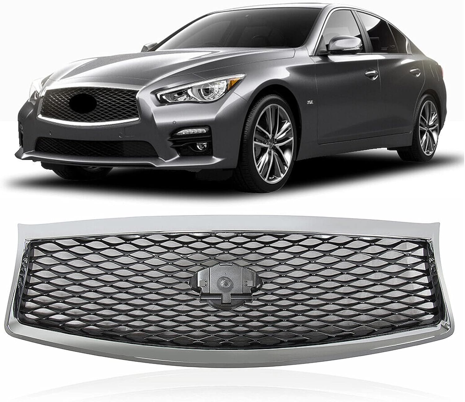 Rejilla de capó frontal compatible con Infiniti Q50 2014-2017 Rejilla de malla sin orificio para cámara
