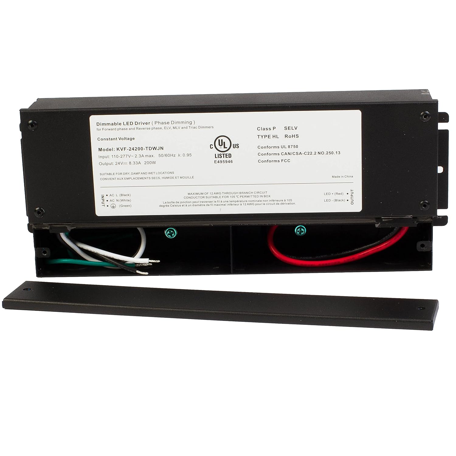 Controlador regulable Triac de 24 V con certificación UL de 200 W, 110 V – 277 V, transformador de CA, fuente de alimentación de voltaje constante