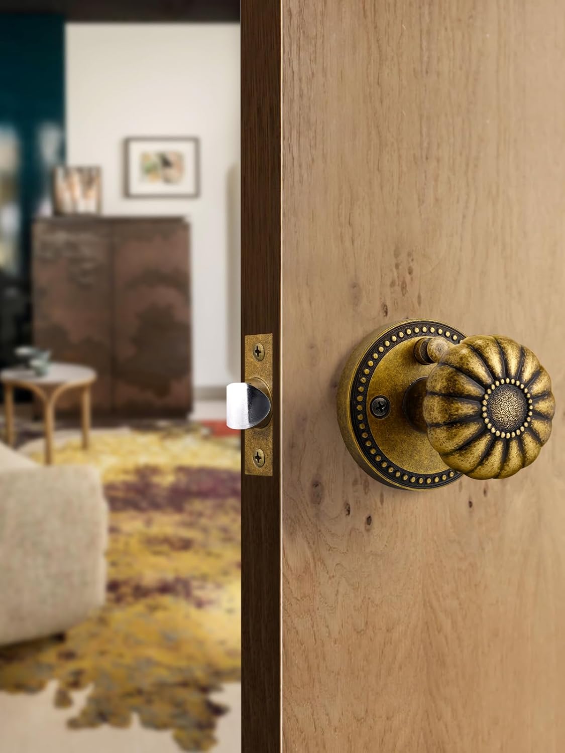Perillas de puerta de latón antiguo, pomo de puerta de privacidad interior con cerradura para dormitorio y baño, aleación de zinc, paquete de 2
