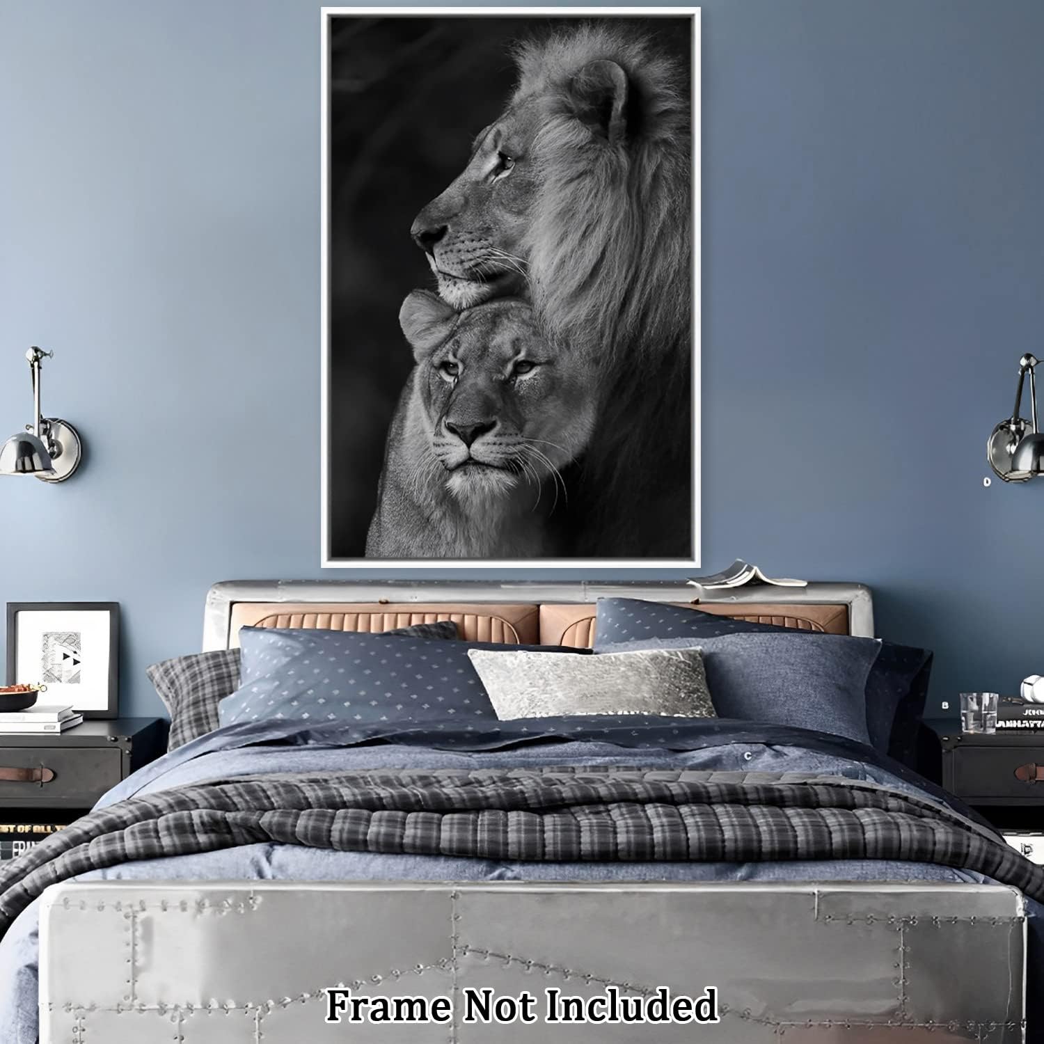 Pintura en lienzo de pareja de león blanco y negro, arte abstracto moderno de pared, carteles e impresiones de animales, decoración de pared, sin