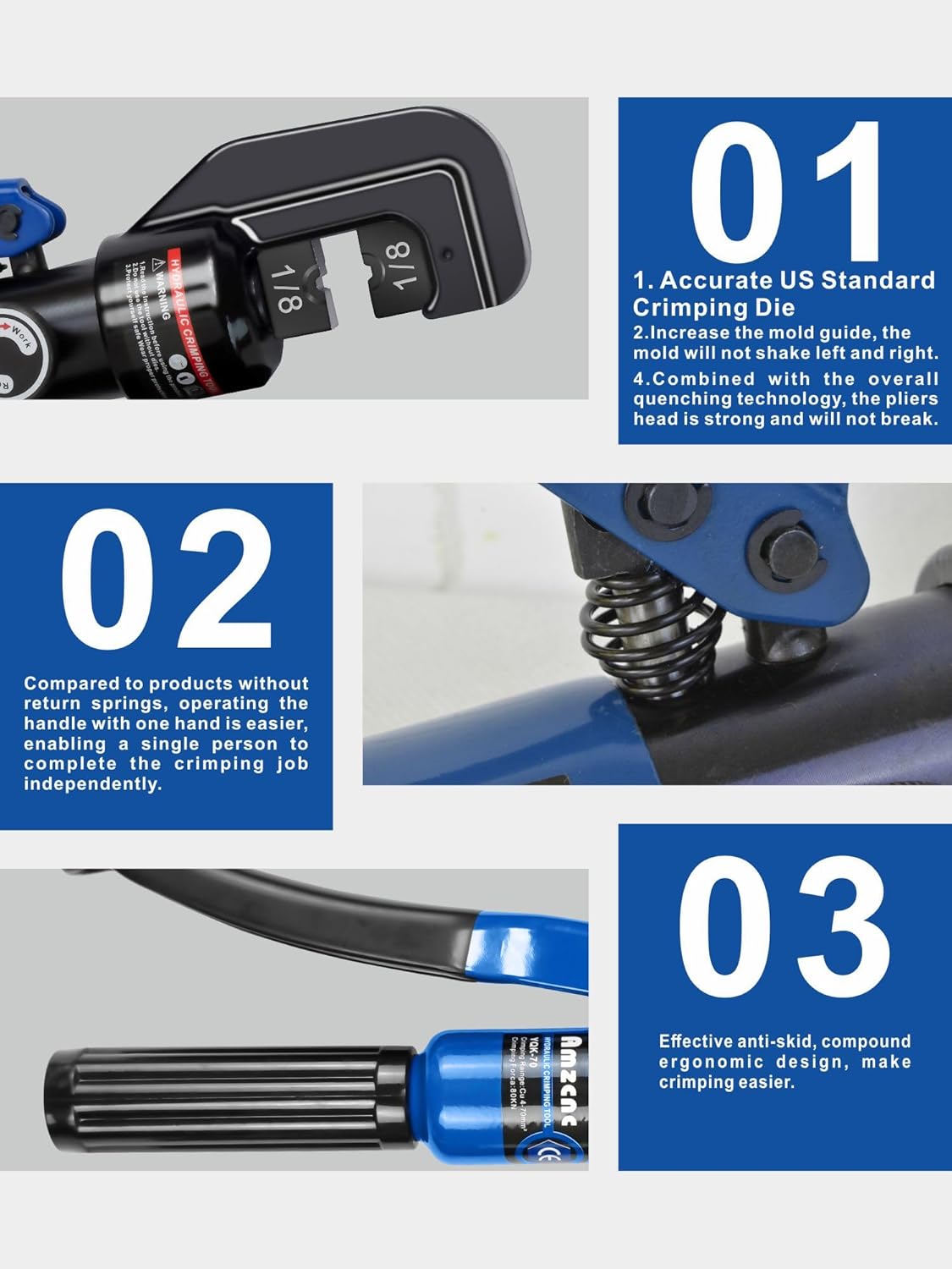 AMZCNC Herramienta de prensado hidráulico de 10 toneladas con 9 troqueles estándar de EE. UU. para 12 AWG a 20 AWG, herramienta hidráulica para