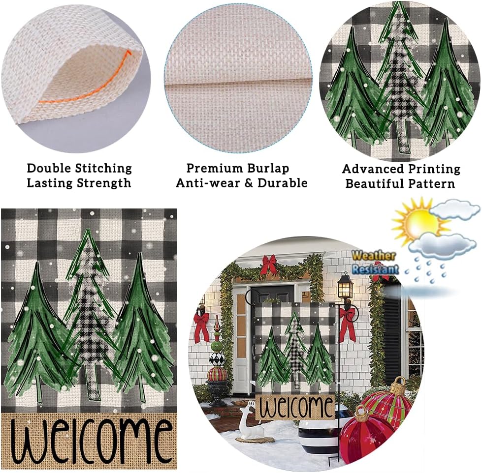 Bandera de jardín de Navidad de doble cara de 12.5 x 18.5 pulgadas, decoración de árboles de Navidad para el hogar, jardín, patio, exterior, porche,