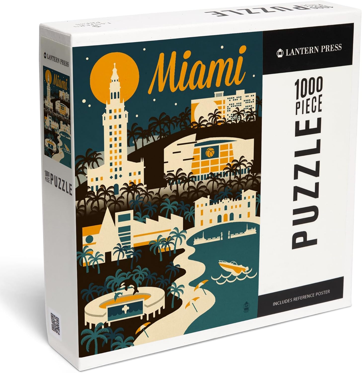 Miami, Florida, Retro Skyline (1000 Piece Puzzle, Challenging Jigsaw Puzzle for Adults, Made in USA)