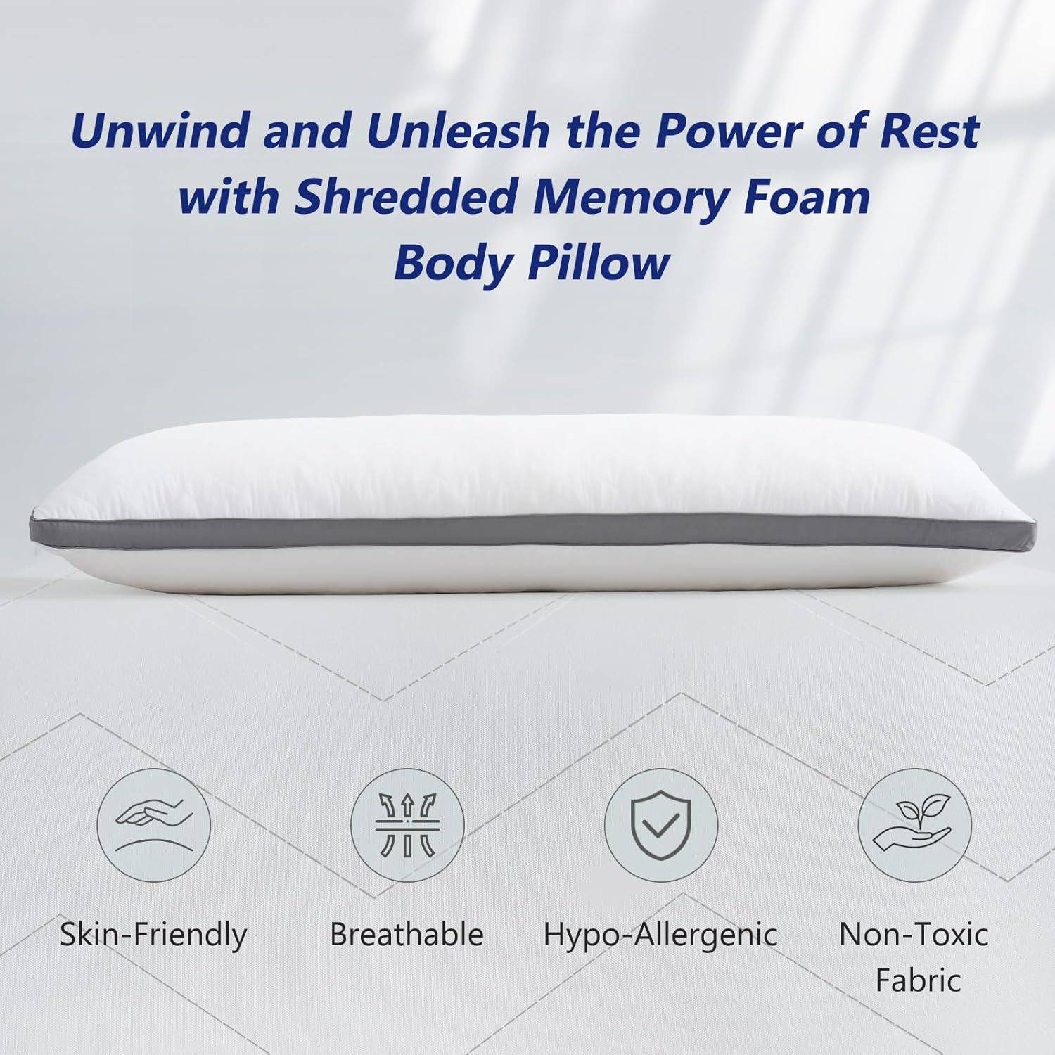 DOWNCOOL Almohada corporal acolchada de espuma viscoelástica, almohadas grandes de cuerpo completo para adultos, almohadas suaves y largas para