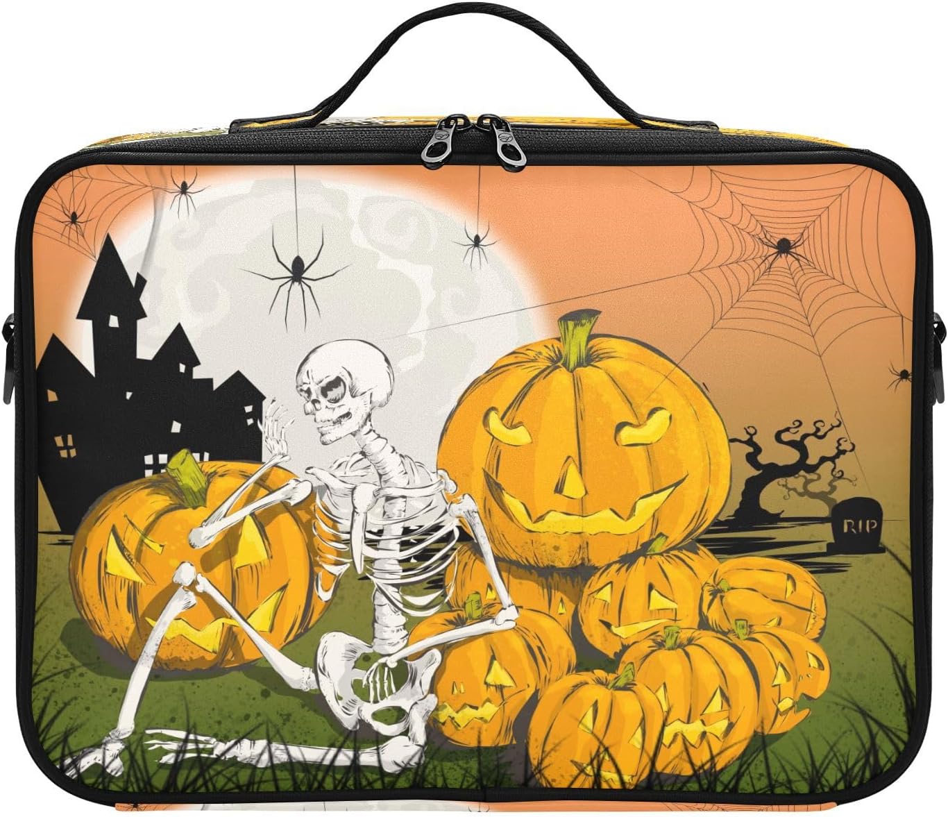 Skeleton Pumpkins Spiders Happy Halloween cosmetic bag makeup case travel size toiletries bag with compartments cute makeup bag cosmetiquera de