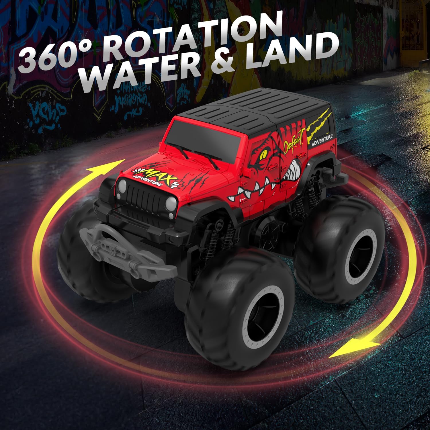 STEMTRON Coche de control remoto anfibio 2.4GHz 120 todo terreno todoterreno RC coche control remoto barco regalos para niños niños rojo