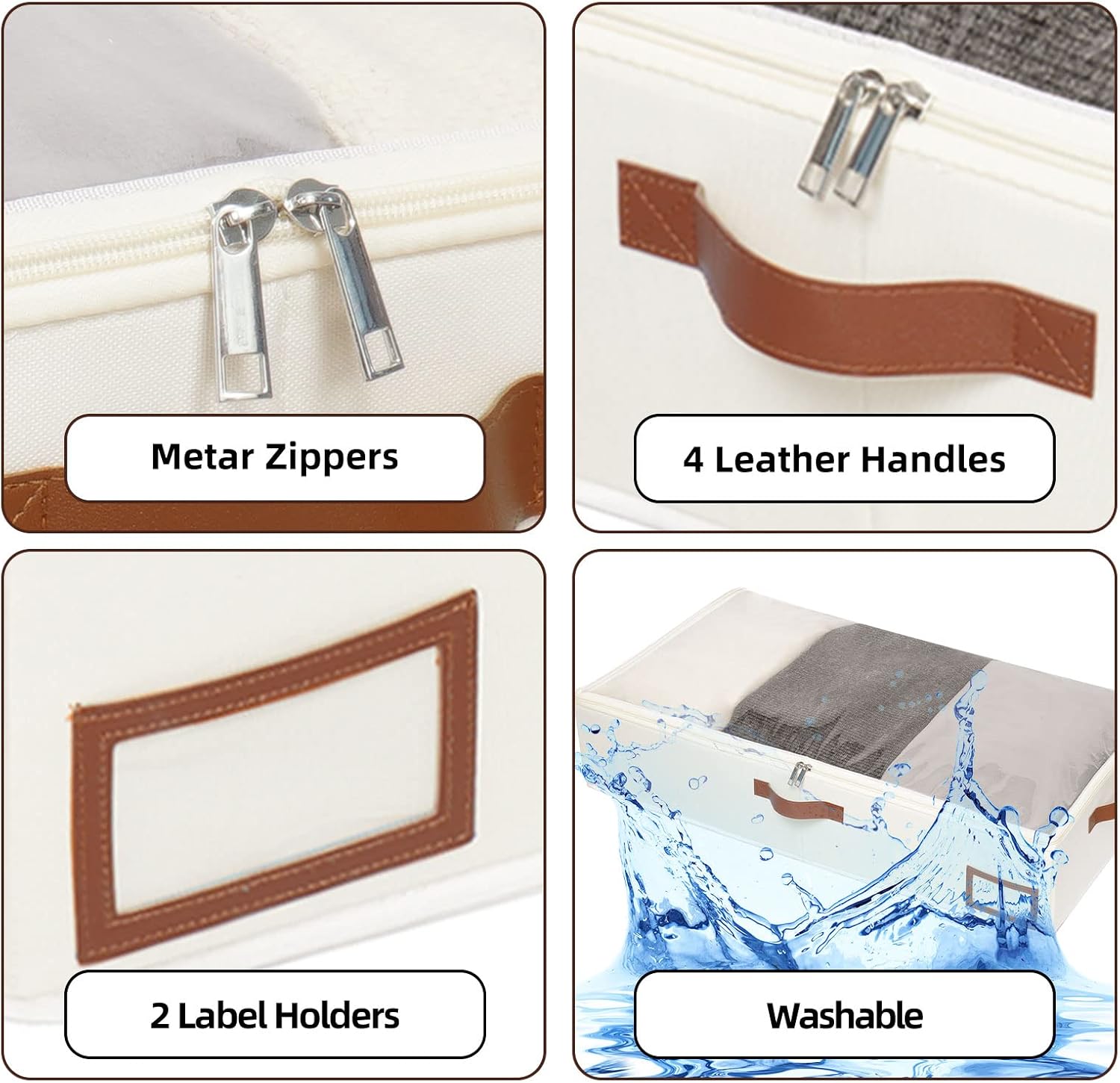Yawinhe Contenedores de almacenamiento debajo de la cama, paquete de 4 organizadores de ropa debajo de la cama con cremallera resistente, ventana