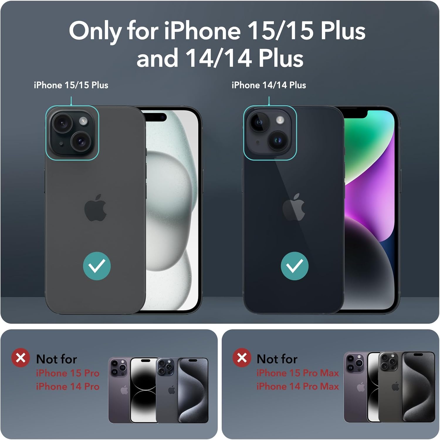 ESR Paquete de 2 protectores de lente de cámara para iPhone 1515 Plus1414 Plus, protectores individuales HD ultra resistentes, resistentes a los