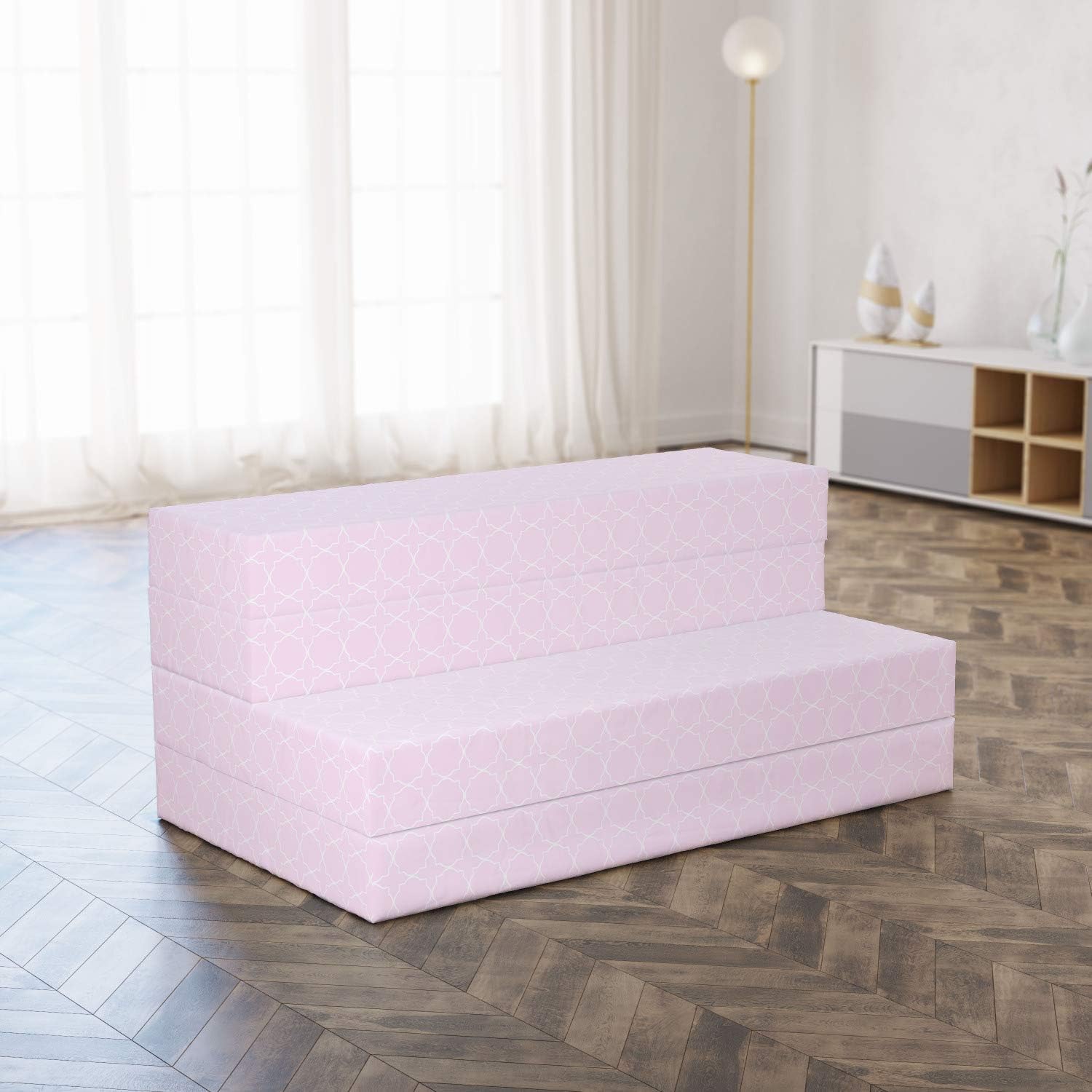 Ambesonne Colchón plegable Eastern, diseño oriental de línea fina, 78.7 x 47.2 pulgadas, rosa y blanco