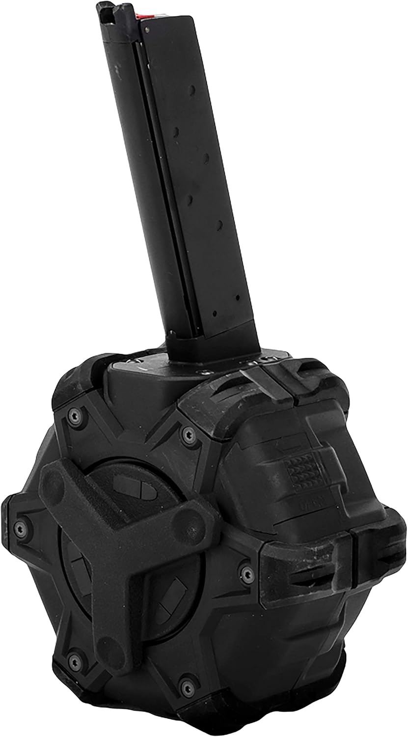 Evike Airsoft AW – Mag de Airsoft de tambor personalizado para pistolas y rifles de aire comprimido de gas (modelo WE Airsoft 1911  Negro)