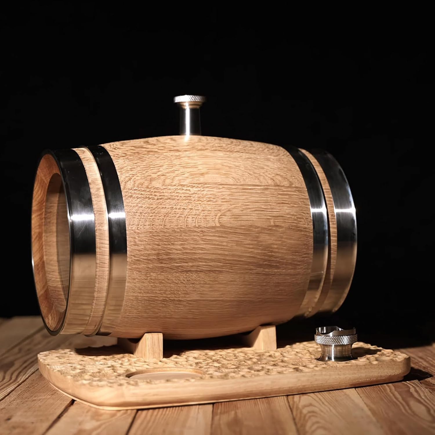 Barril de roble envejecido de 3 litros con soporte y embudo  Barril de madera para whisky  Barriles de roble carbonizado para criar whisky, bourbon,