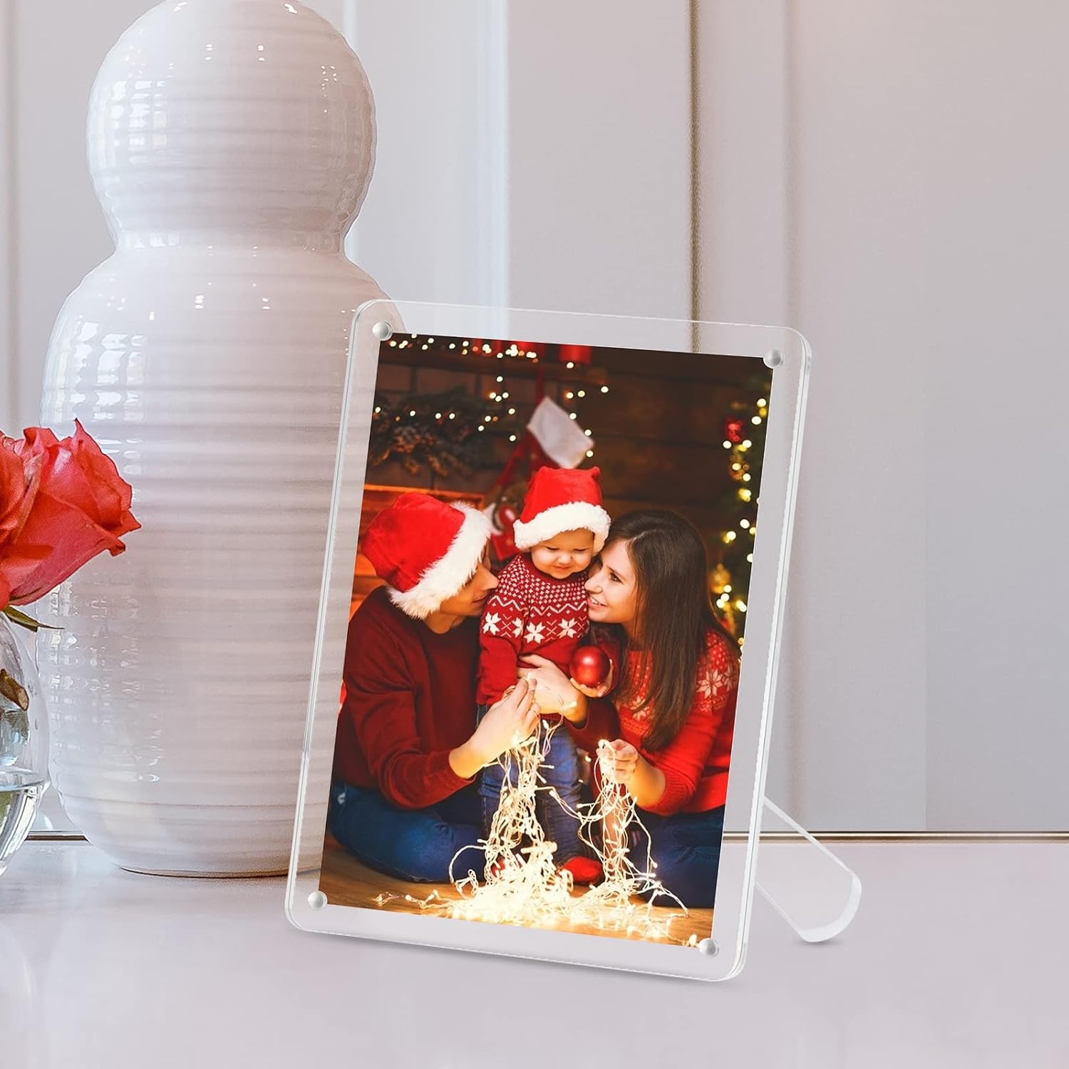 Marco de fotos acrílico de 4 x 6 pulgadas con soporte, marco de fotos transparente con imanes para exhibición de mesa horizontal o verticalmente