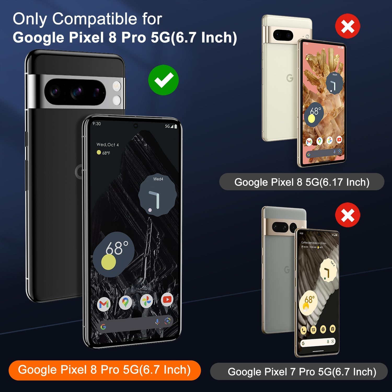 UniqueMe Protector de pantalla para Google Pixel 8 Pro, desbloqueo de huellas dactilares compatible, grado militar, inastillable, 2 protectores de