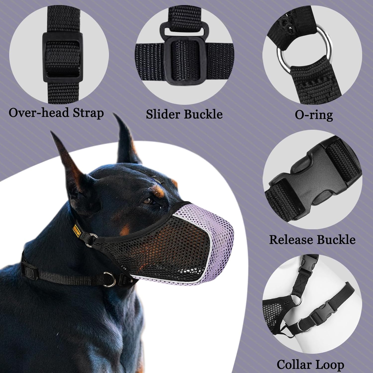 Mayerzon Bozal para perro, bozal suave de malla para perros grandes, medianos y pequeños, para carro, aseo y morder, bozal reflectante y