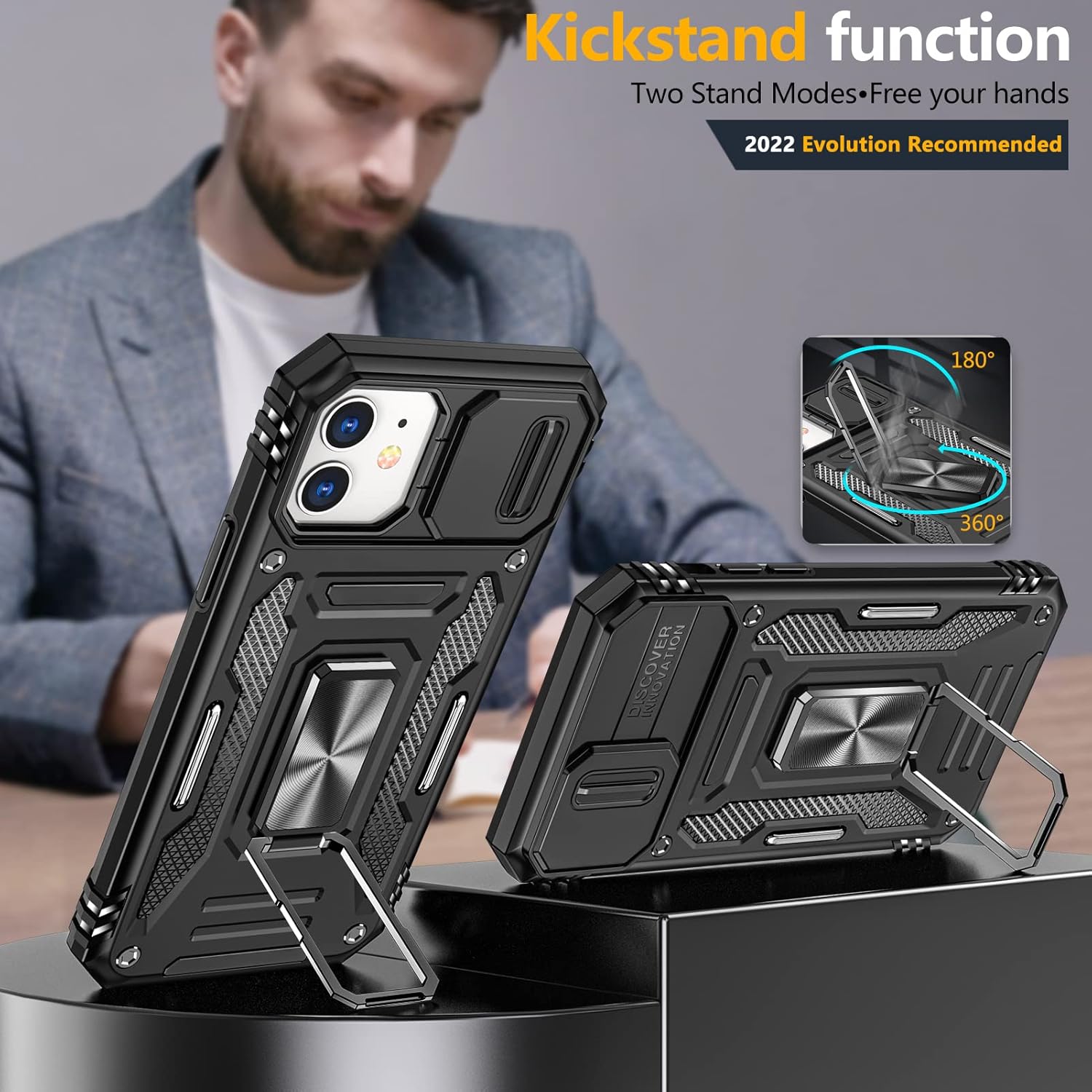 MDM-KJZH-10-01 – Funda para iPhone 11 con soporte, a prueba de golpes de grado militar, protección dura de grado militar, protección de cámara,