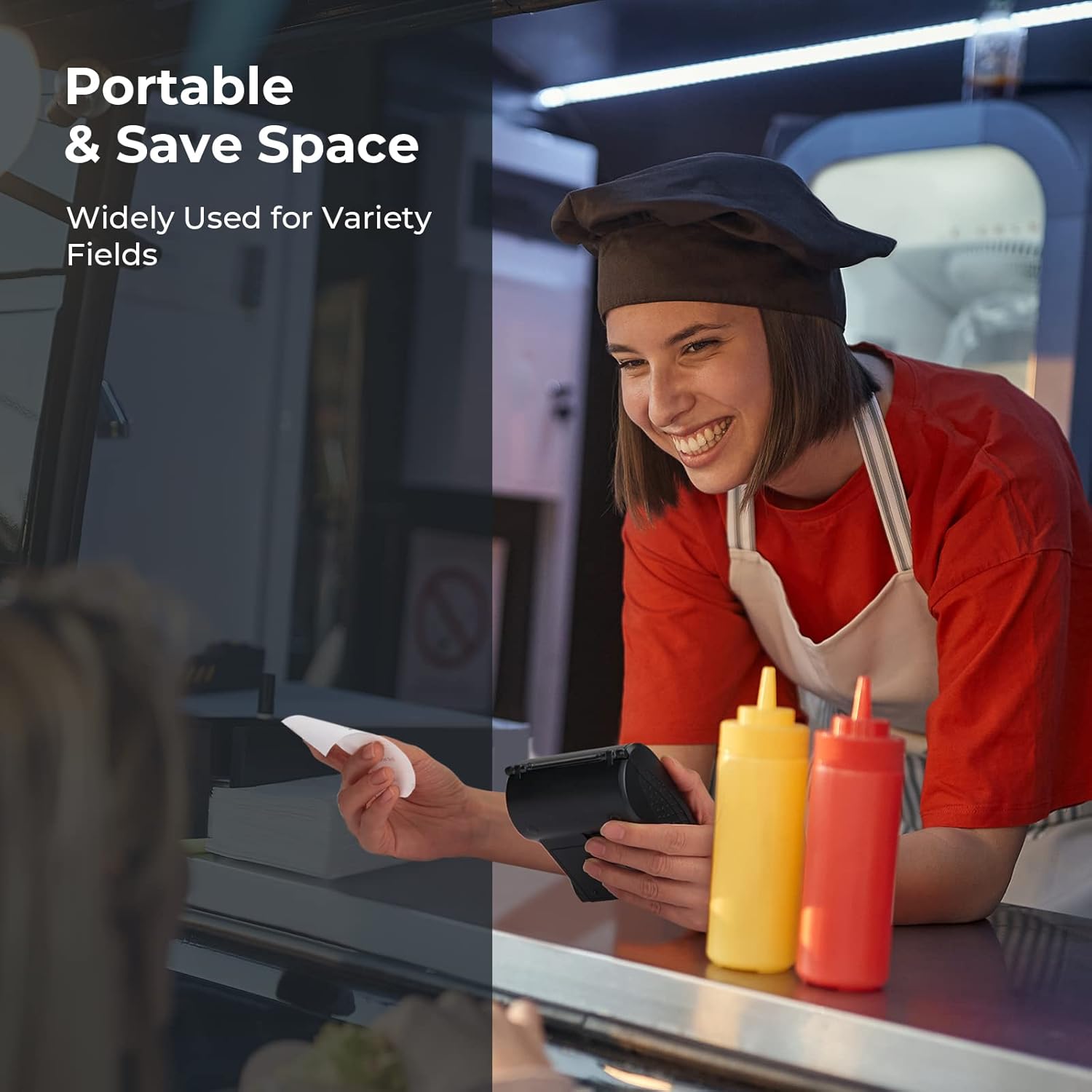 MUNBYN Mini impresora de recibos Bluetooth inalámbrica de 2.283 in y papel térmico de 2 14 x 50 pies (20 rollos), papel de recibo de 2.283 in sin BPA
