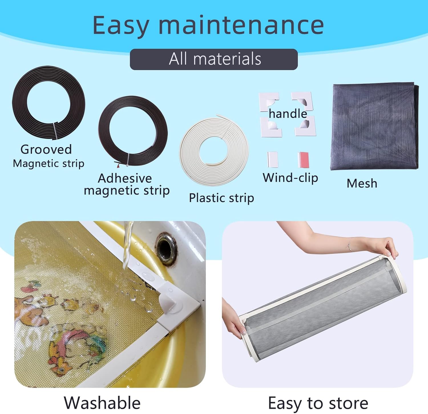 Protector de pantalla magnética de malla ajustable para ventana de bricolaje, se adapta a marcos de ventana blancos de 57 x 35 pulgadas con malla de