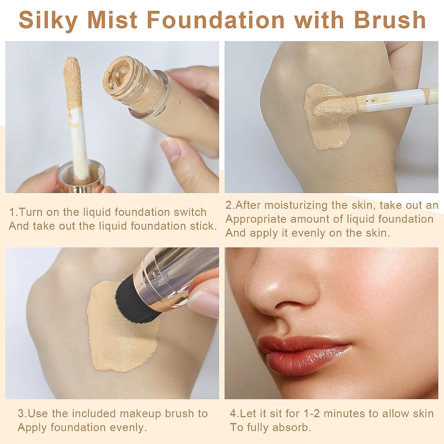 Juego de base sedosa con brocha de maquillaje suave, fórmula transpirable, ligera, hidratante, base de cobertura completa para un maquillaje