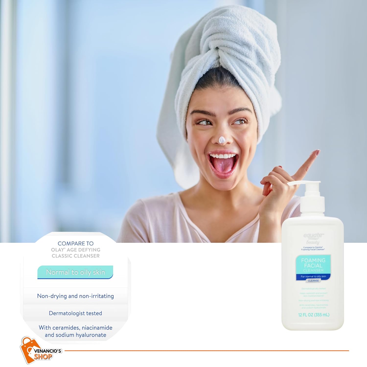Equate Beauty – Limpiador facial espumoso de 12 onzas líquidas para piel normal a grasa + incluye adhesivo Venancio’sfridge