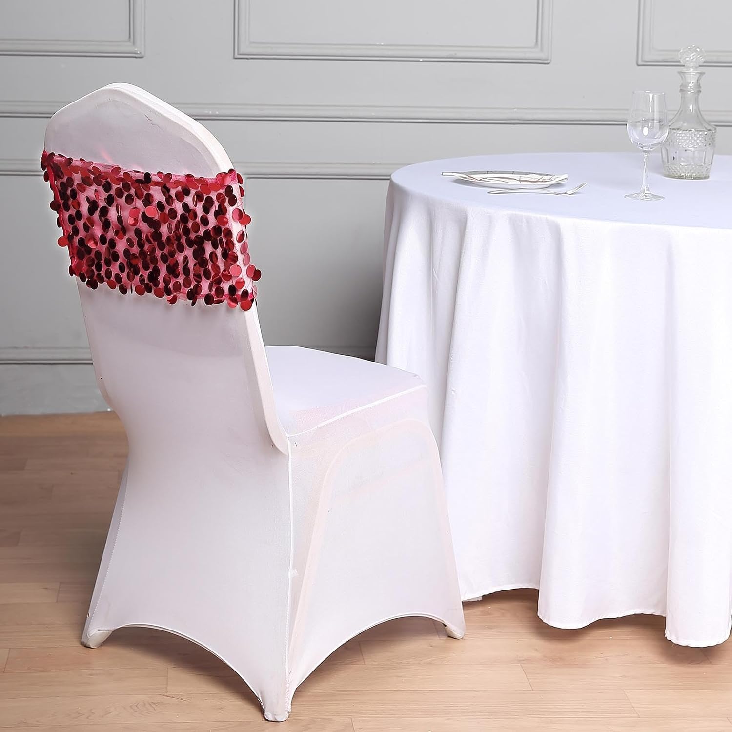 Efavormart – 100 fundas para sillas de banquetes de elastano elástico blanco para banquetes y eventos, para bodas, fiestas, banquetes y catering