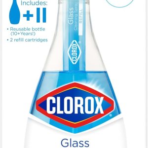 Clorox Glass Cleaner Cleaning System with one Reusable Bottle Plus 2 Refill Cartridges, Household Essentials, 3 Piece Set Clorox Glass Cleaner Cleaning System with one Reusable Bottle Plus 2 Refill Cartridges, Household Essentials, 3 Piece Set
