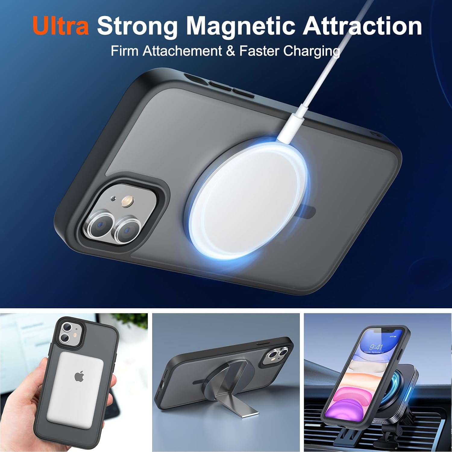 SUPFINE Funda magnética para iPhone 11 compatible con MagSafe protección contra caídas de grado militar de 10 pies 2X protector de pantalla de