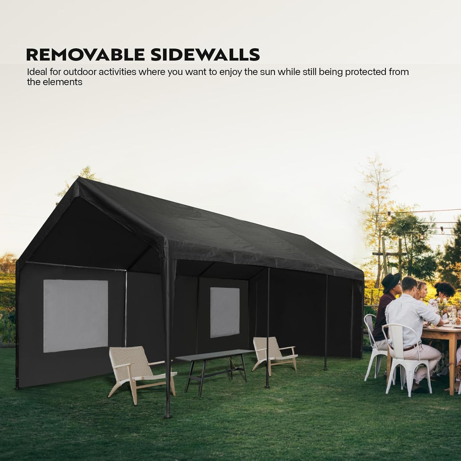 VIVOHOME Cochera de 10 x 20 pies, garaje portátil resistente con 4 ventanas ventiladas enrollables, puerta con cremallera y paredes laterales