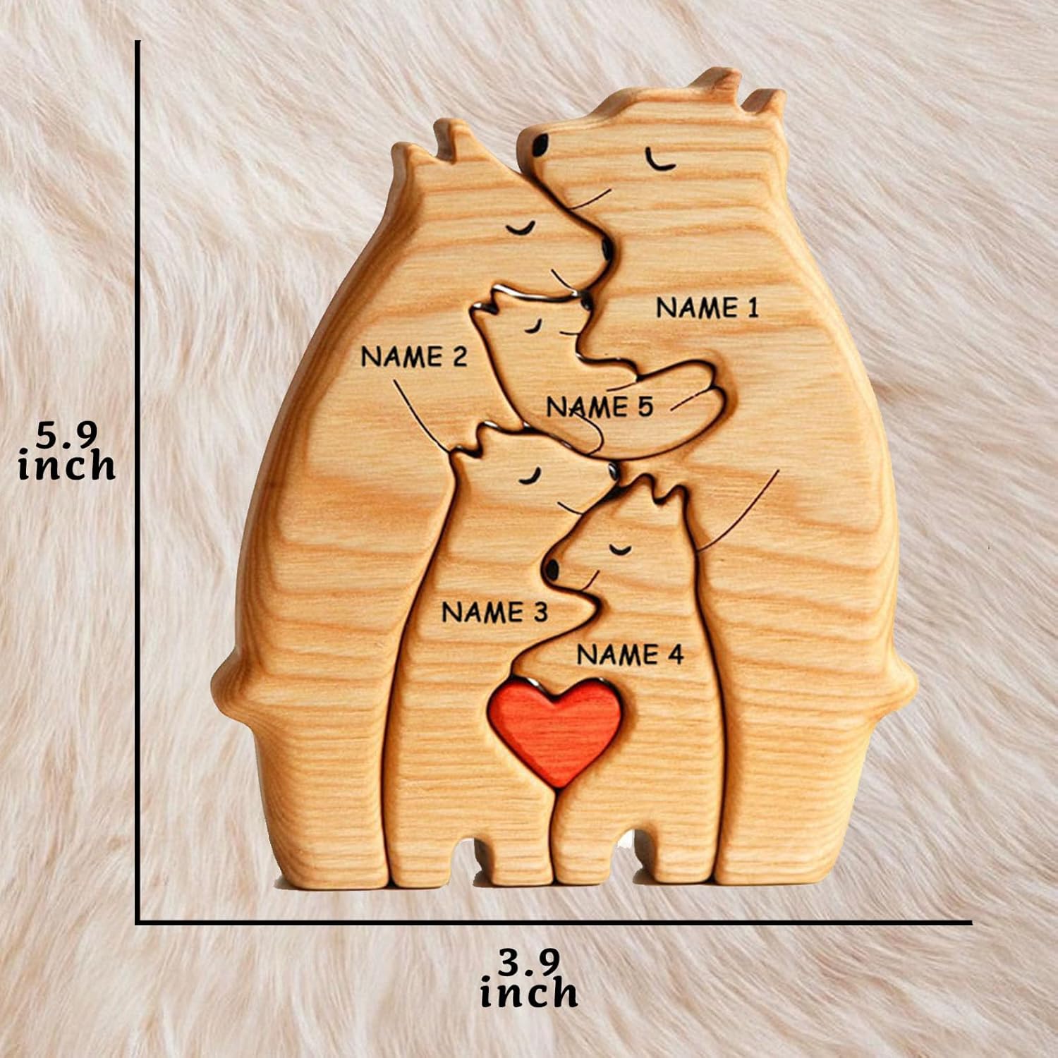 Rompecabezas personalizado con nombres de familia  Rompecabezas de oso de madera  Rompecabezas de madera personalizable de roble pieza decorativa