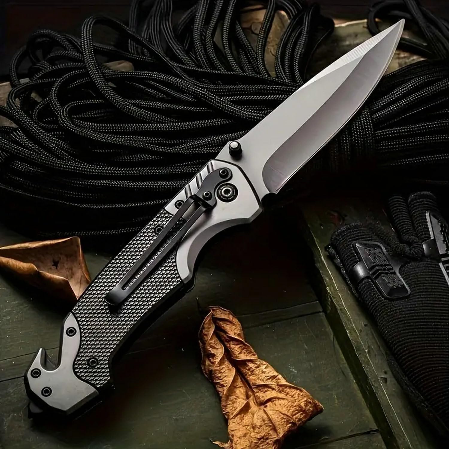 Yerdchts Cuchillo plegable SS de 8.58 pulgadas con hoja afilada de 3.74 pulgadas, cuchillo plegable para tácticas de autodefensa al aire libre,