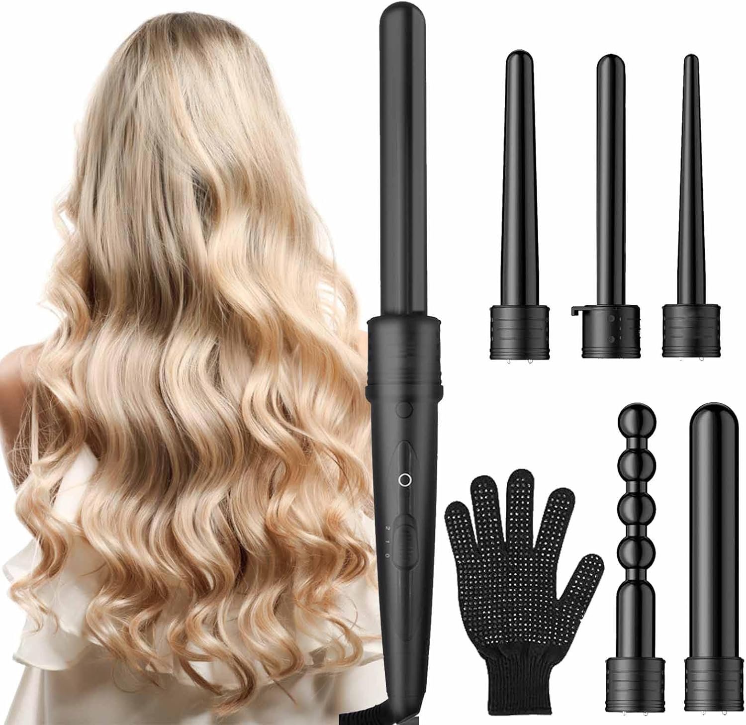 Plancha rizadora de pelo de 3 barriles – Varita rizadora 5 en 1 con calentamiento rápido – Rizador de varita rizadora para todo tipo de cabello,