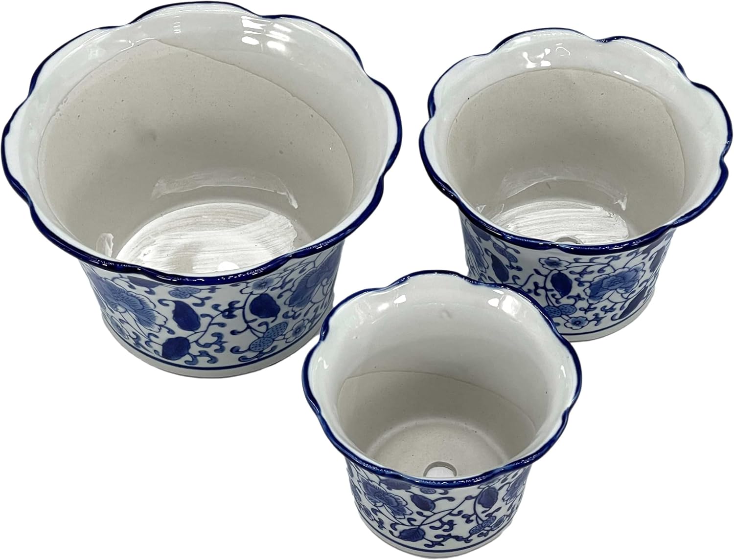 Galt International Maceta decorativa de cerámica de porcelana floral azul y blanca de 8 pulgadas, 6 pulgadas4.5 pulgadas, diseño chino asiático,
