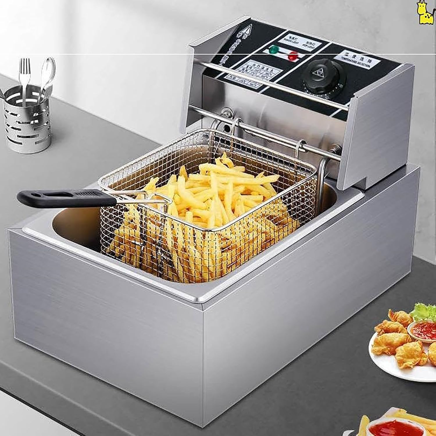 Freidora eléctrica de encimera para comercial y hogar, freidora eléctrica con cesta y tapa para cocina y restaurante en el hogar, capacidad de