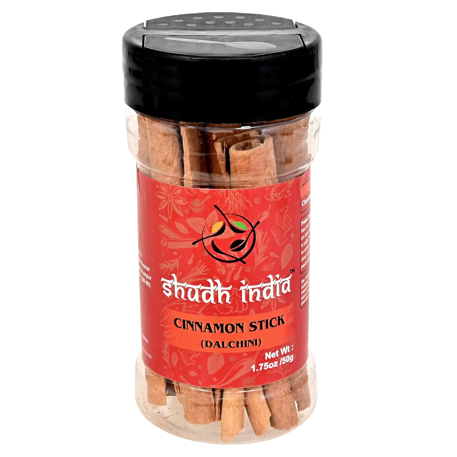 Shudh India Palitos de canela (Dalchini)  Cassia redondo, tarro de PET  Todo natural  Vegano  Sin colores  Apto para gluten  Sin OMG (palitos de