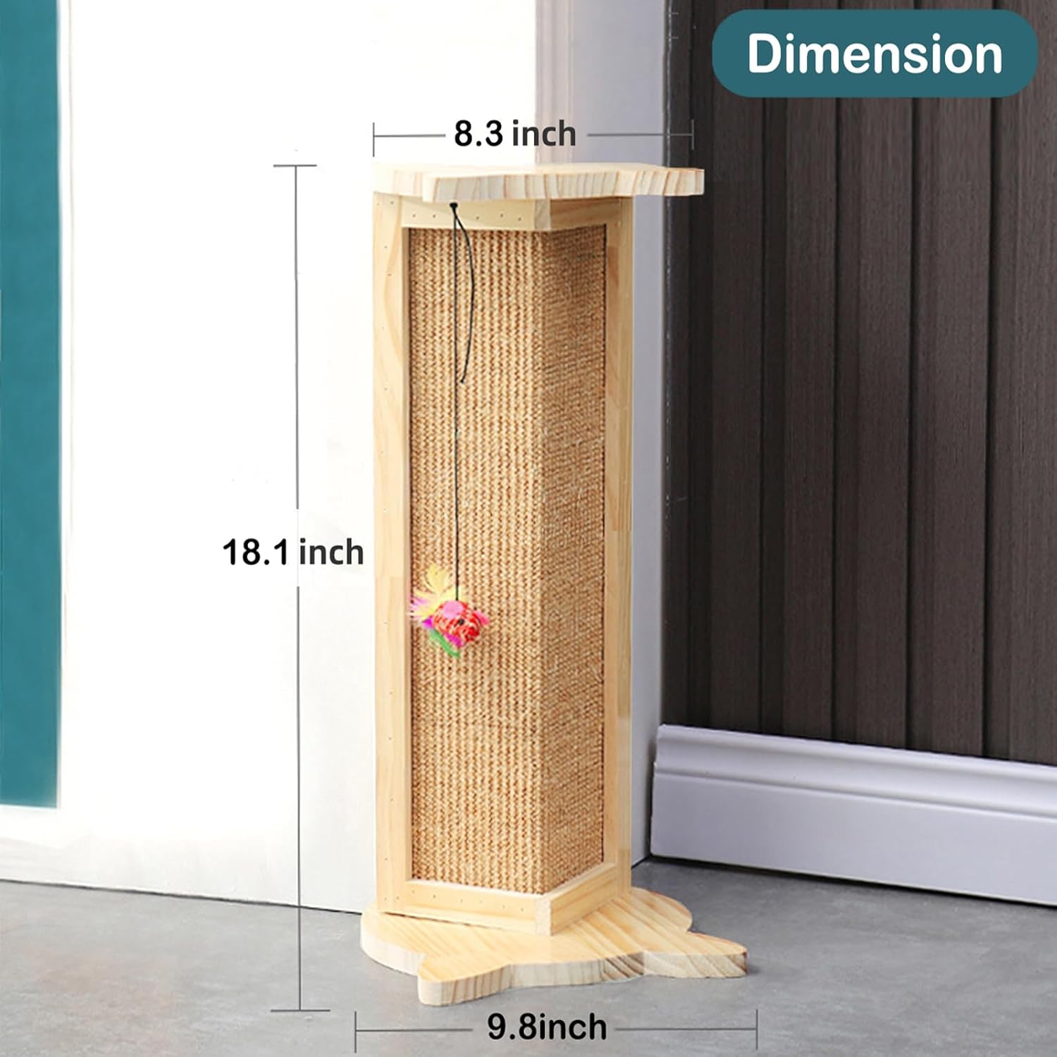 Rascador de esquina para gatos, poste rascador de esquina de sofá, rascador de esquina de sisal de 18 pulgadas para gatos de interior con juguete de
