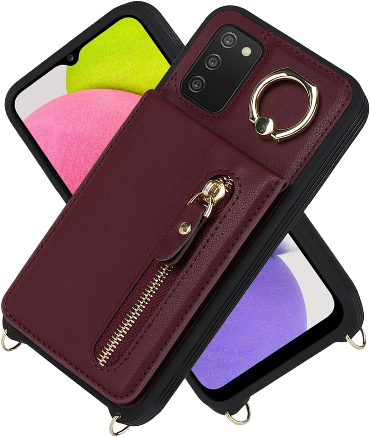 Samsung Galaxy A03s – Funda con tarjetero para mujer, Galaxy A03s con correa y ranuras para tarjetas de crédito, bandolera con función atril y