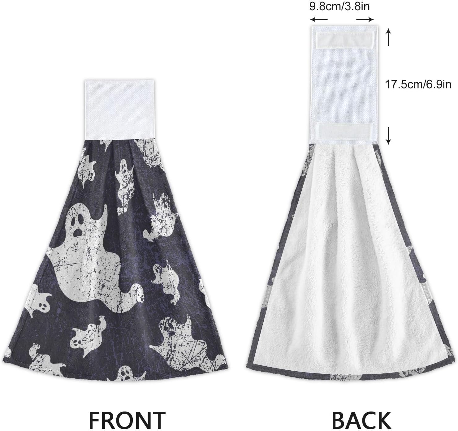 Juego de 2 toallas de cocina vintage de fantasmas de Halloween, con lazo para colgar, suave y absorbente, toalla para atar en la punta de los dedos,