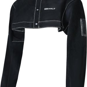 shenwld Equipo de soldadura de cuero resistente, media chaqueta, manga de capa de soldadura, resistente al calor a la llama para una máxima seguridad shenwld Equipo de soldadura de cuero resistente, media chaqueta, manga de capa de soldadura, resistente al calor a la llama para una máxima seguridad