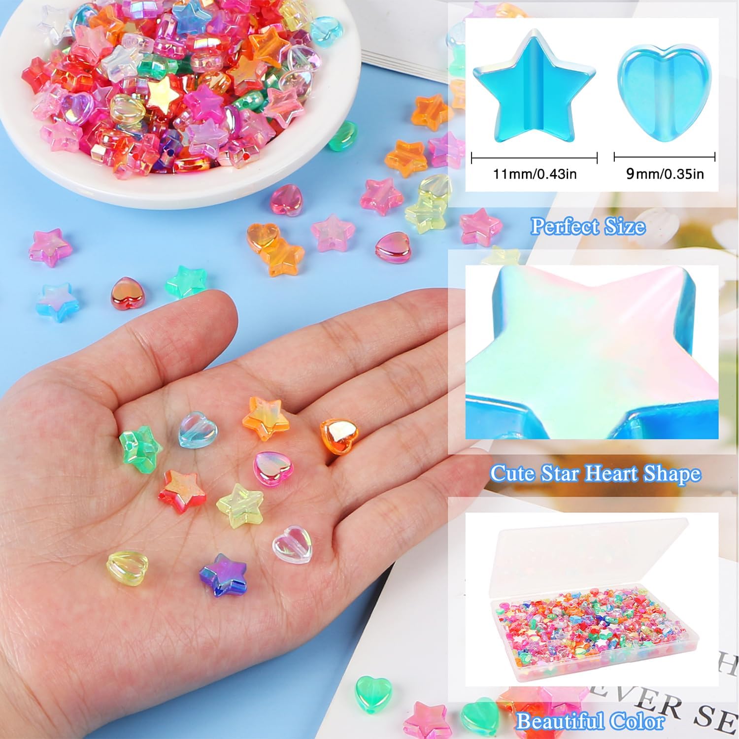 400 cuentas acrílicas de corazón para la fabricación de joyas, lindas pulseras de EVERMARKET a granel, cuentas de estrella de 0.433 in, dijes de