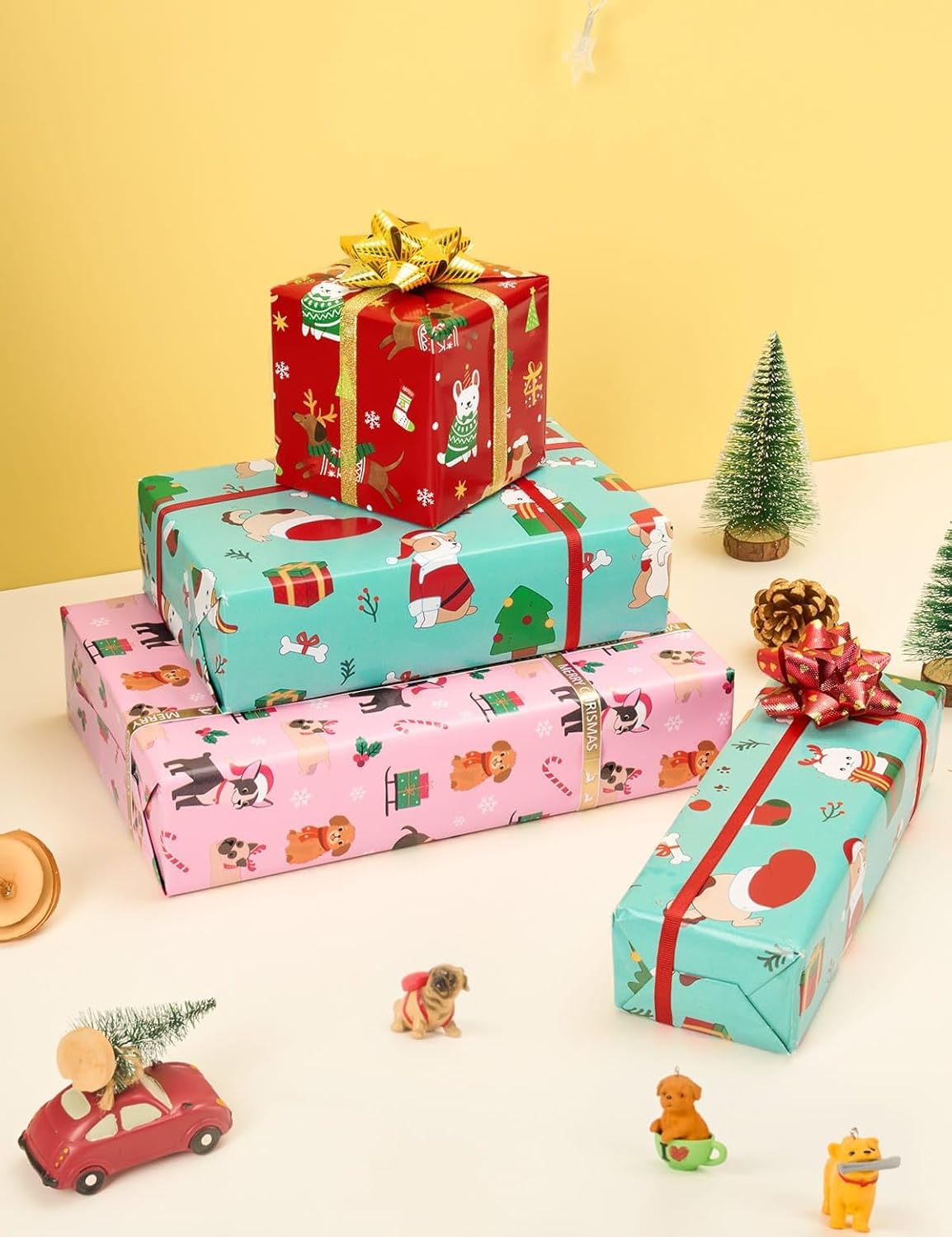 Rollos de papel de regalo de Navidad para perros, 3 rollos de papel de regalo de Navidad de 17 x 120 pulgadas, papel de regalo de Navidad, papel de
