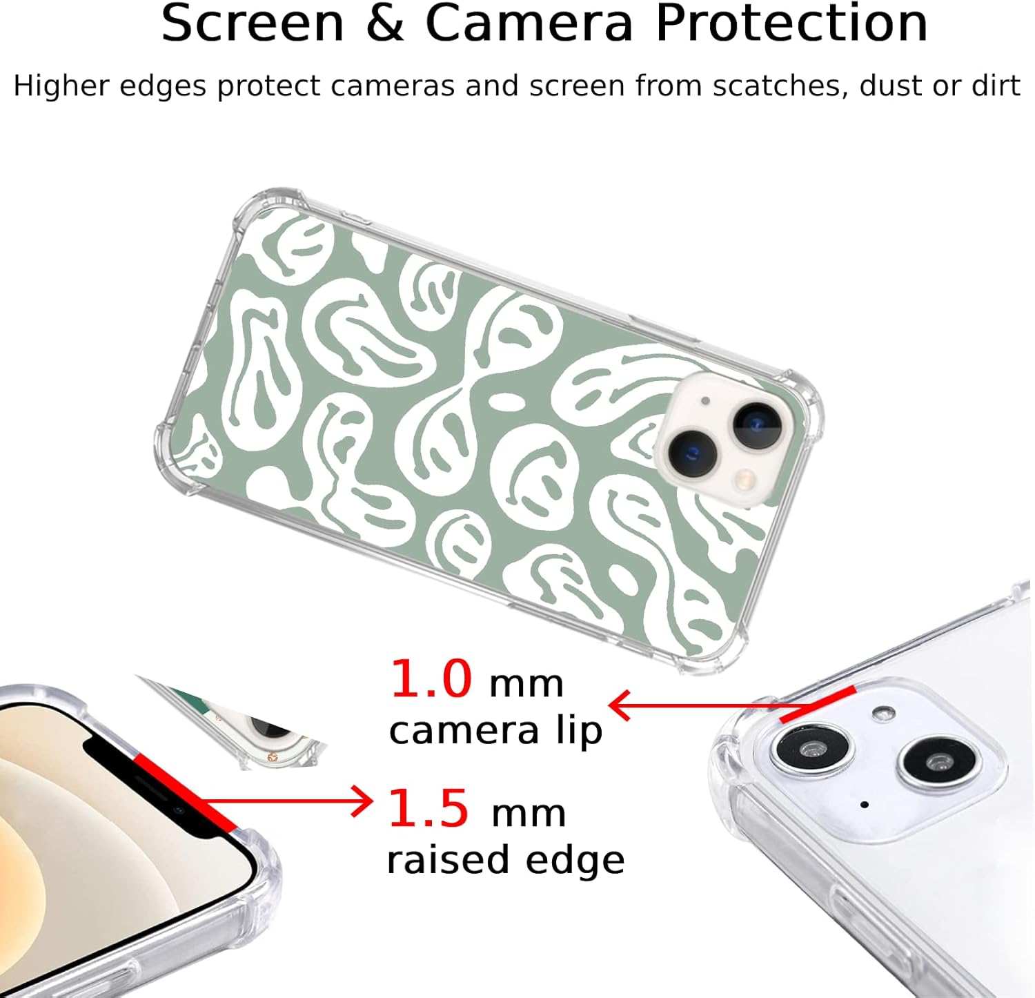 Funda estética verde salvia con sonrisa trippy compatible con iPhone 15, bonita funda de TPU para iPhone 15 para adolescentes, mujeres y hombres,