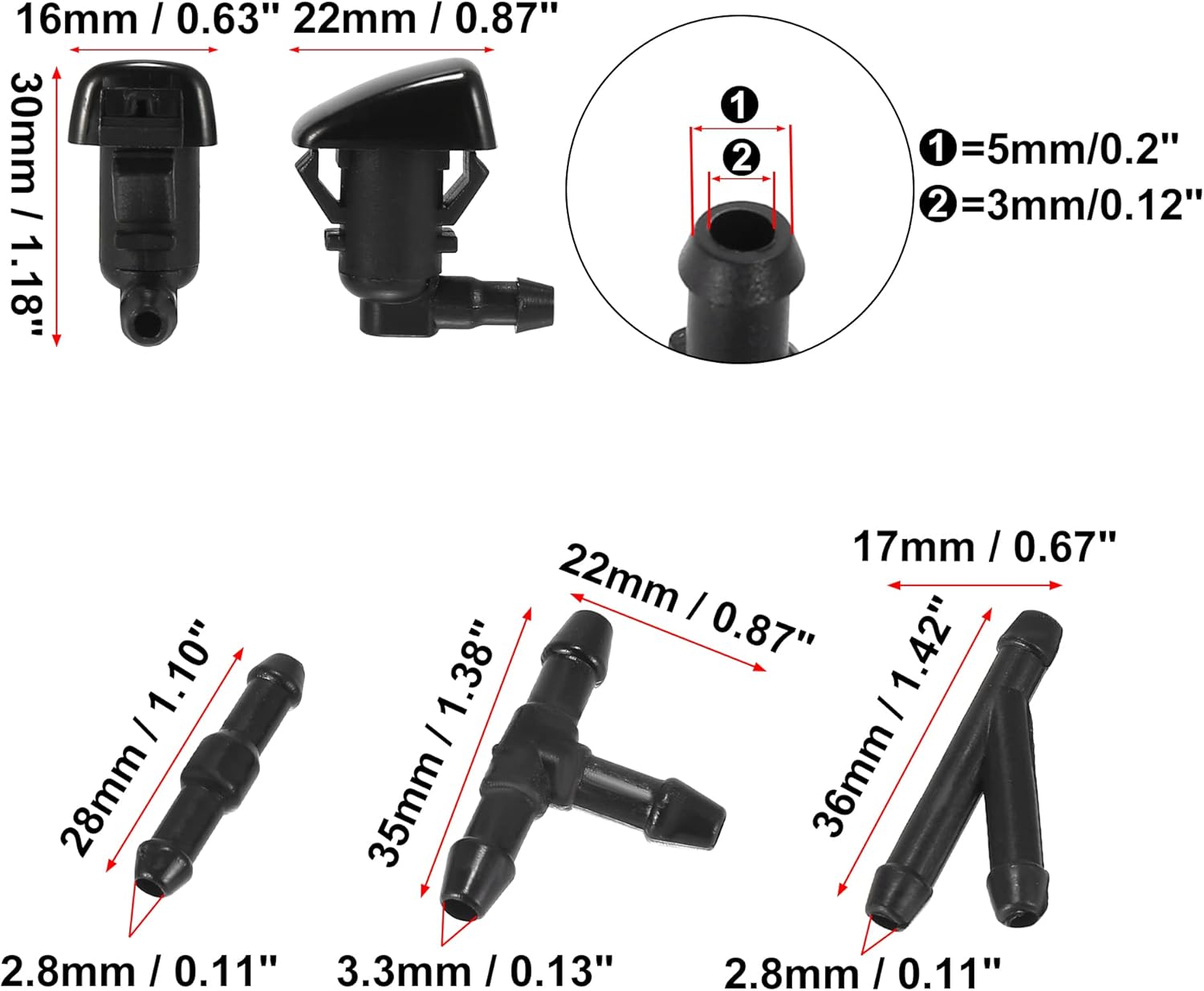X AUTOHAUX Kit de boquillas de limpiaparabrisas delantero para Ford Focus 7.2 ft manguera de lavado de parabrisas con 3 conectores reemplaza