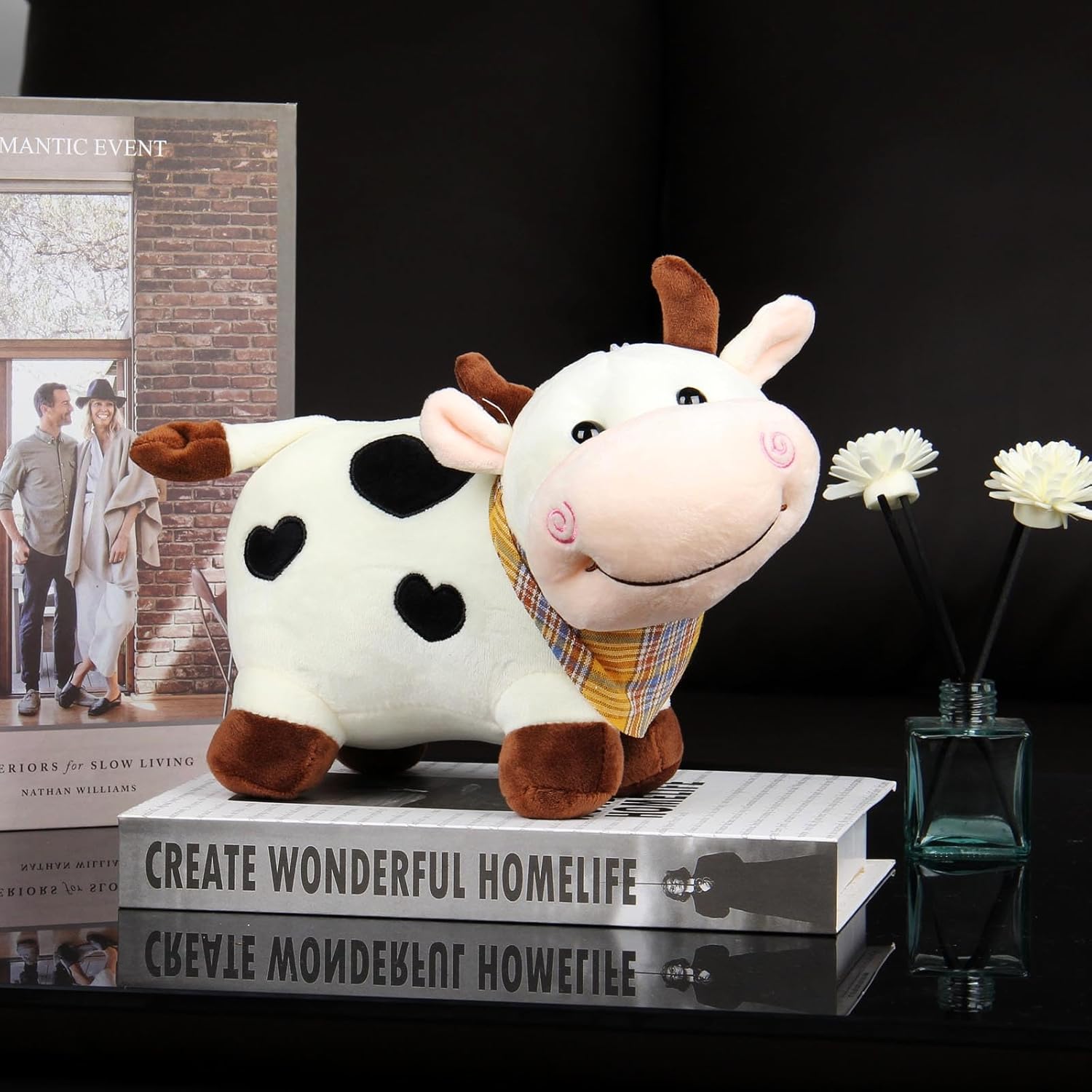 Vaca de peluche lindo juguete de vaca de felpa suave para regalo de cumpleaños de niños 10.5 pulgadas vaca peluche juguete