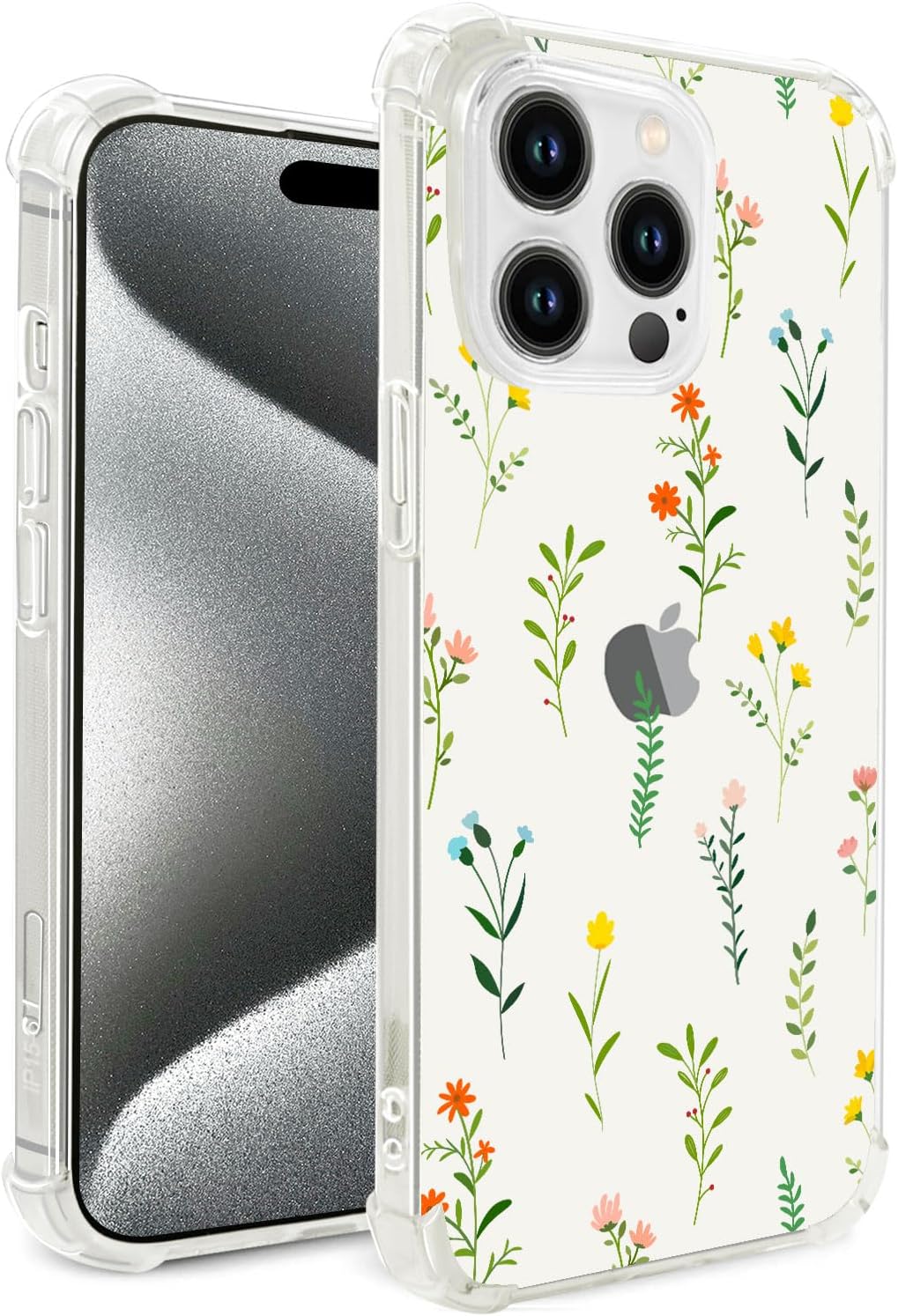 Hi Space Funda compatible con iPhone 15 Pro, diseño de patrón de flores, transparente floral para mujer, iPhone 15Pro, funda protectora de TPU suave