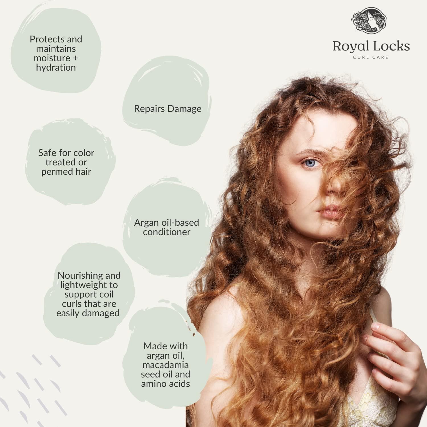 Acondicionador Curl Quench de Royal Locks. Aceite de argán y queratina con infusión de sulfato y parabenos para cabello rizado, permanente, gris