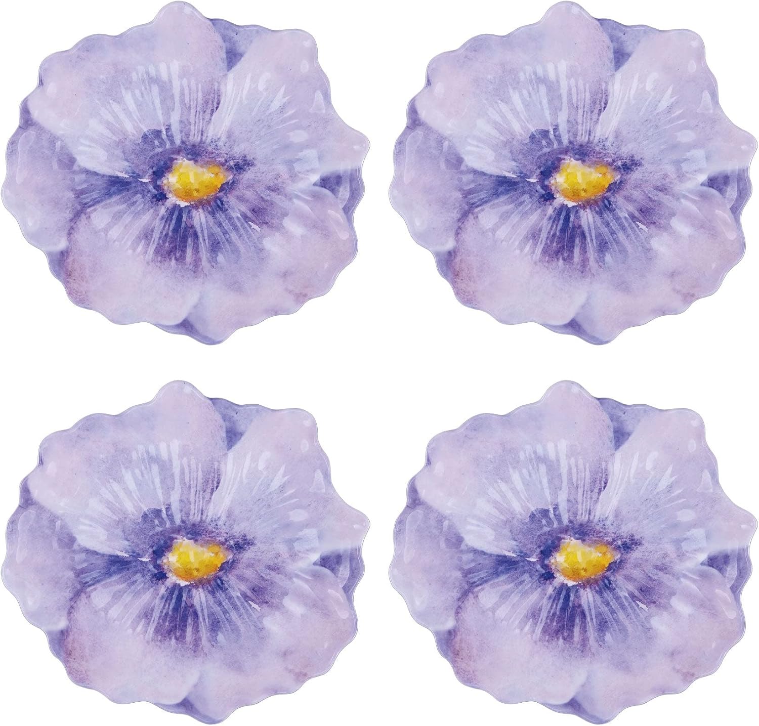 UP ware – Platos de postre de melamina lavanda, platos pequeños en forma de flores, para aperitivos, aperitivos y guarniciones, morado, 7.5 x 7